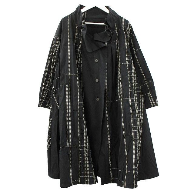 美品【慈雨】ジウ パッチワークコート 40 異素材切替 黒 日本製 センソユニコ ジウ 慈雨 センソユニコ 刺繍 コート 変形 40 ブラック 黒 コットン 綿