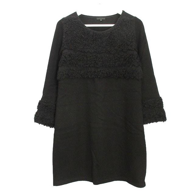 新品TO BE CHIC トゥービーシック秋冬ウール黒フレア ワンピース42 新品TO BE CHIC トゥービーシック秋冬ウール黒フレア ワンピース42