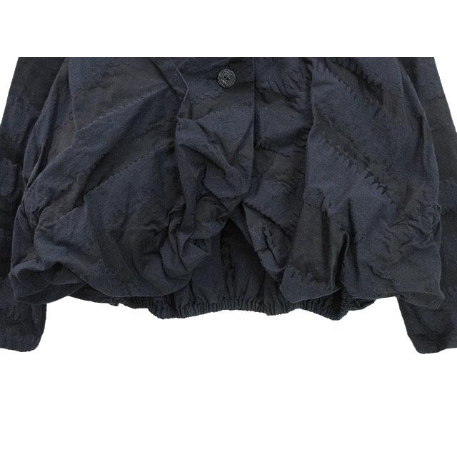 ジウ 慈雨 変形 ジャガード ジャケット 絞り紐 40 ネイビー 紺