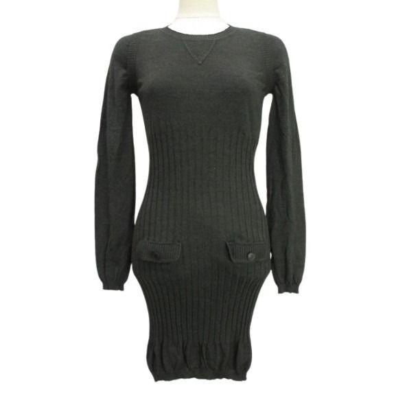 CHANEL（シャネル） ニット ワンピース 36 グレー リブ 切替 ココ