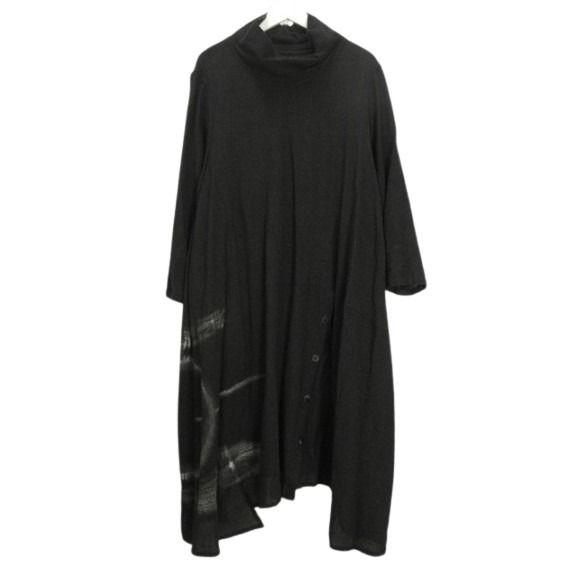 ジウ 慈雨 センソユニコ ウール ワンピース チュニック ブラック　変形 ジウ 慈雨 センソユニコ ワンピース 変形 ウール プリント 40 ブラック