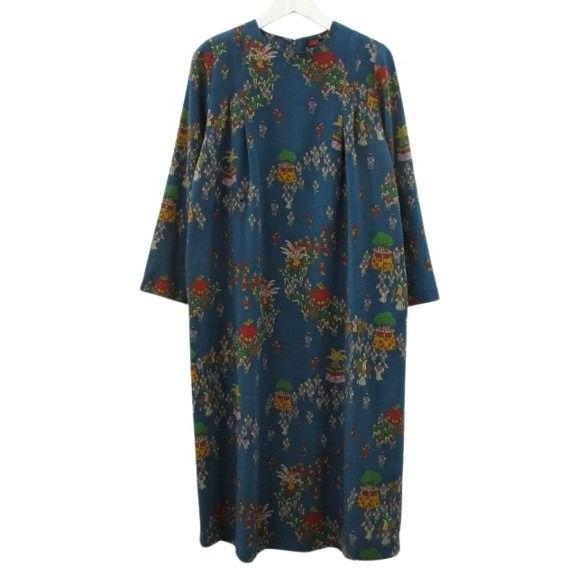 詩仙堂•ヒトシタムラ•BY HITOSHI•ロングワンピース•縮緬•ちりめん シセンドウ 詩仙堂 HITOSHI TAMURA ちりめん 縮緬 ワンピース ブルー系