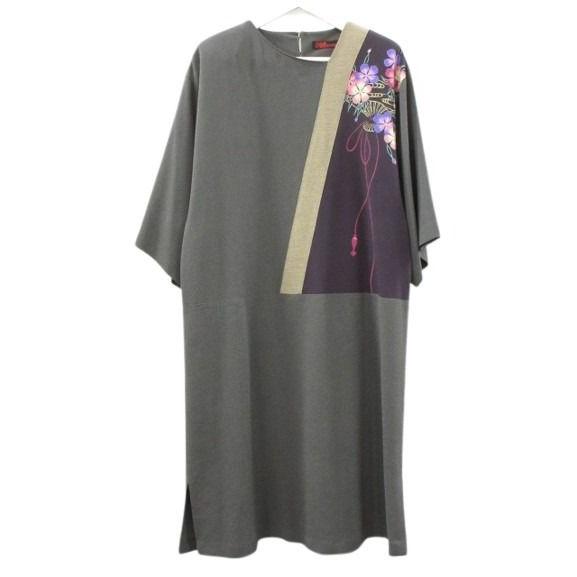 未使用！美品！ 詩仙堂 シセンドウ　HITOSHI 和柄 ちりめん チュニック シセンドウ 詩仙堂 HITOSHI TAMURA ちりめん 縮緬 ワンピース 撫子