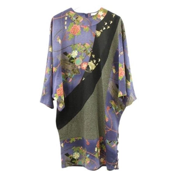 未使用！美品！ 詩仙堂 シセンドウ　HITOSHI 和柄 ちりめん チュニック シセンドウ 詩仙堂 HITOSHI TAMURA ちりめん 縮緬 ワンピース 撫子