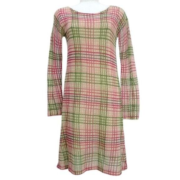 シビラ SYBILLA ニット ワンピース チェック ウール モヘヤ M ピンク系