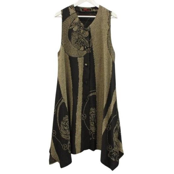 詩仙堂 HITOSHI TAMURA ちりめん 縮緬 ロングベスト チュニック 総柄