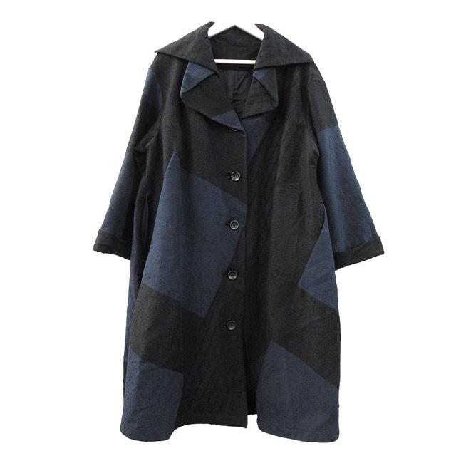 ジウ 慈雨 コート 変形 切替 40 アウター 上着 ブラック 黒 ネイビー