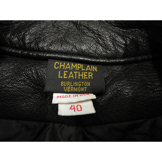 Champlain Leather ブラック レザーライダースジャケット 44 CHAMPLAIN LEATHER レザージャケット USA製 40 黒 ブラック 革ジャン