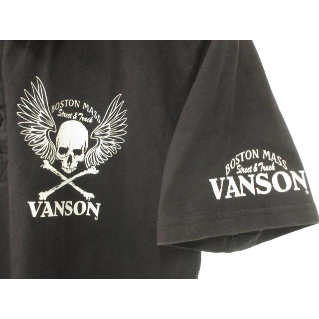 バンソン VANSON ポロシャツ 半袖 L プリント ブラック 黒 トップス 