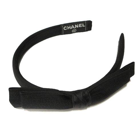 CHANEL（シャネル） リボン カチューシャ サテン ブラック 黒 ヘア 