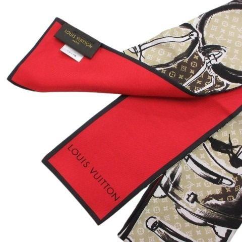 LOUIS VUITTON バンドー トランク柄 シルク スカーフ　赤 LOUIS VUITTON（ルイ・ヴィトン） バンドー トランク スカーフ シルク