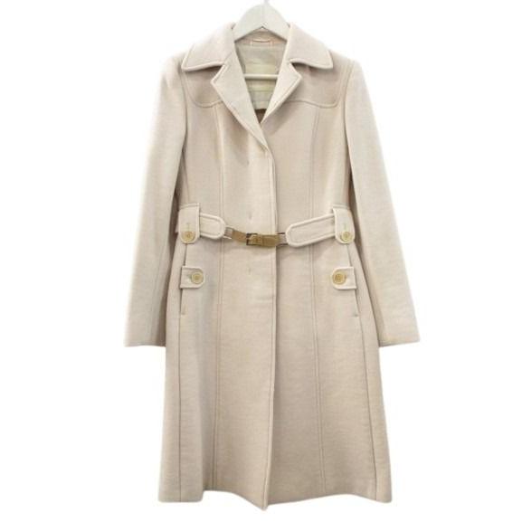 MaxMara ウール ツイード スタンドカラーコート レザーベルト付 MaxMara ウール ツイード スタンドカラーコート レザーベルト付 Max