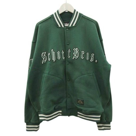 ショット SCHOTT スウェットスタジャン ロゴワッペン グリーン L 