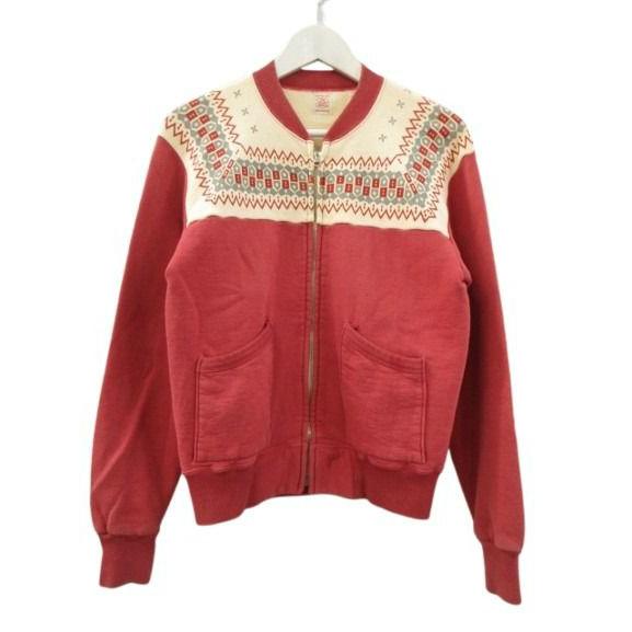 ザ フラットヘッド THE FLAT HEAD ジップアップスウェット 雪柄 レッド 