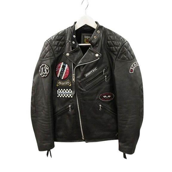 ショット SCHOTT キルテッドパッド ライダース ジャケット L ブラック