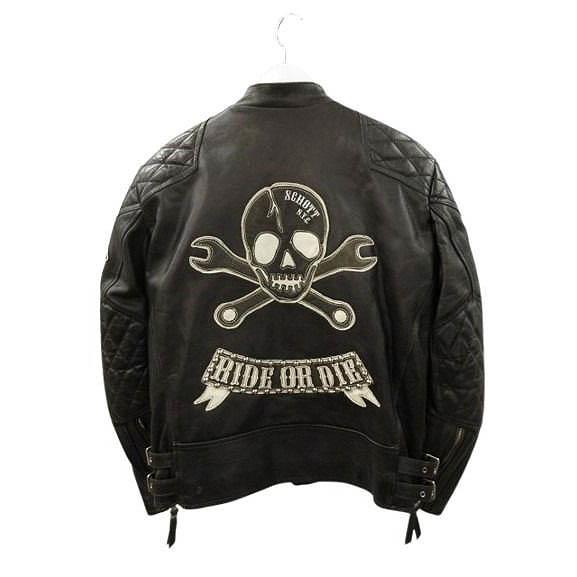 希少品 SCHOTT ライダースジャケット ワッペン Ｌサイズ レザー ショット SCHOTT キルテッドパッド ライダース ジャケット L ブラック