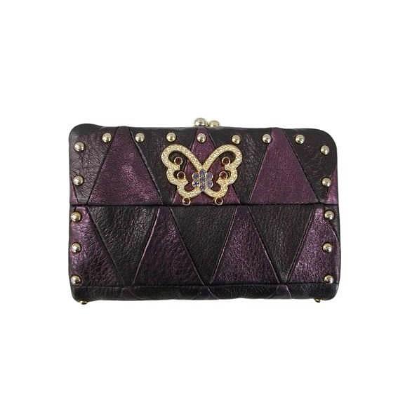 ANNA SUI（アナスイ） 二つ折り 財布 がま口 レザー パッチワーク 