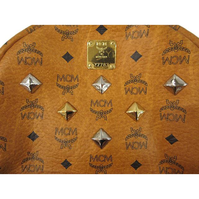 エムシーエム MCM スタッズ バックパック リュック ロゴプリント 茶色
