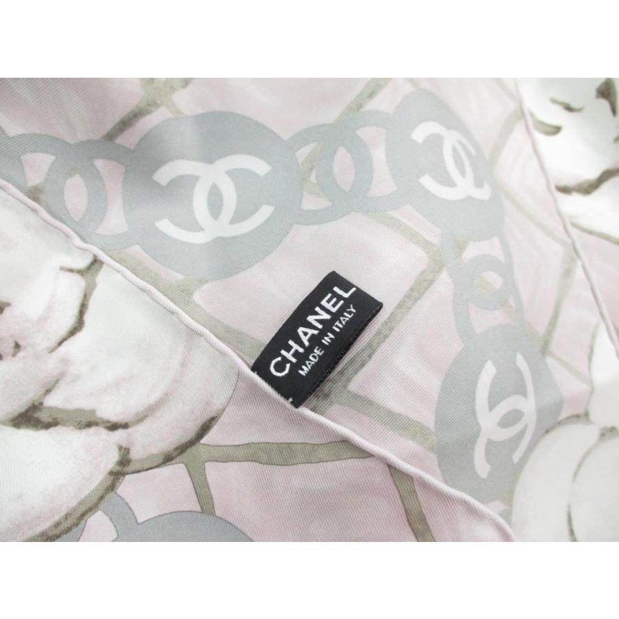 シャネル白カメリアシルクスカーフ大判 CHANEL（シャネル） スカーフ カレ カメリア ココマーク ピンク グレー