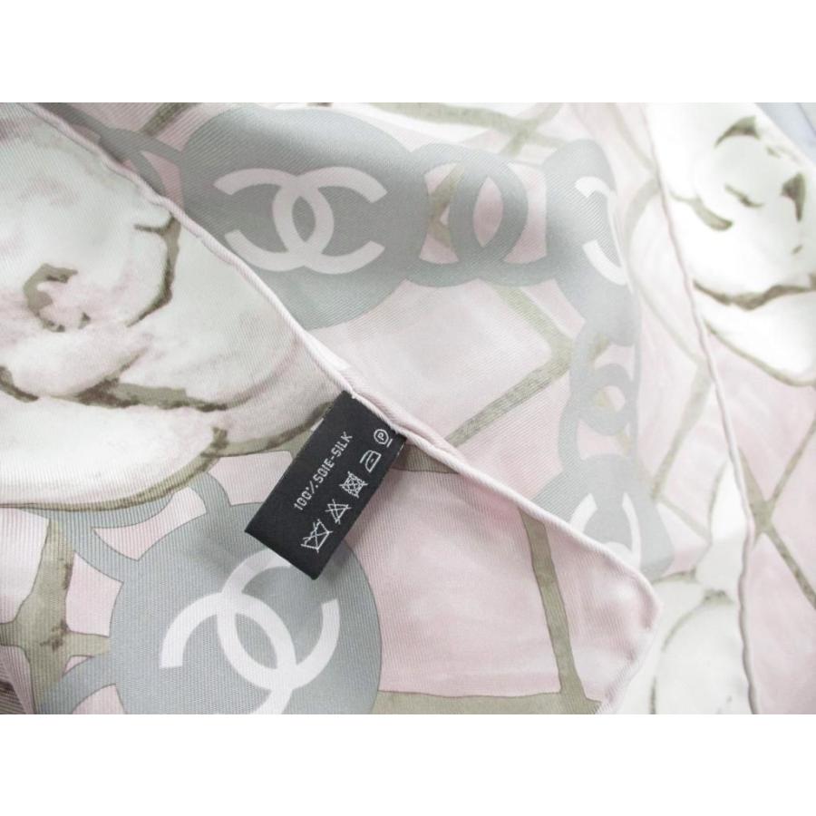 CHANEL シャネル　カレ90 アクセサリー柄　ピンク CHANEL（シャネル） スカーフ カレ カメリア ココマーク ピンク グレー
