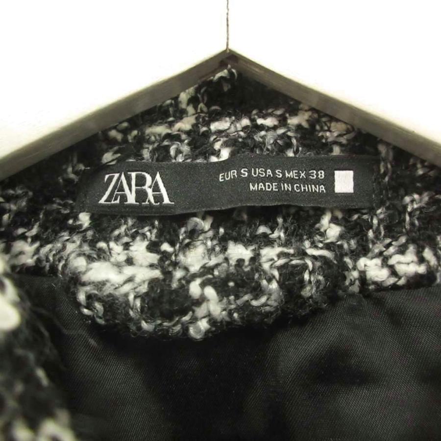 ZARA（ザラ） ツイードジャケット テクスチャーチェック S 黒 ブラック 