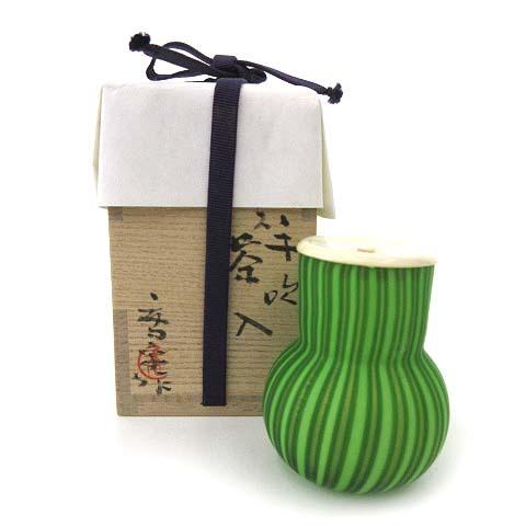 中古 藤田喬平 手吹ヴェニス茶入 中古 美術 工芸品 ガラス 柄入り 共箱 仕覆付き 茶道具 硝子工芸 グリーン その他 ブランド古着販売のベクトル グリーン 052 ベクトル 古着 買付価格