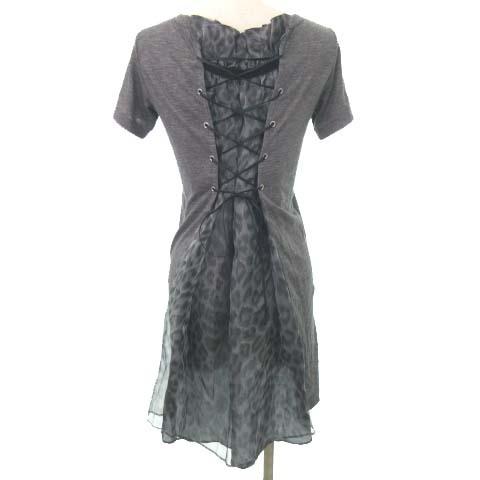 本物 中古 未使用品 サカイ Sacai タグ付 ワンピース ミニ バック レースアップ レオパード シルク シフォン 半袖 1 グレー Ibo21 レディース ベクトル 古着 ワンピース Proksi Si