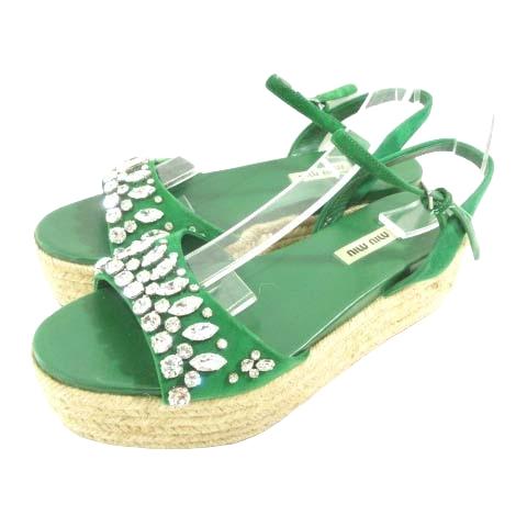 ミュウミュウ miumiu 美品 ビジュー ストラップ 厚底 ウール サンダル 