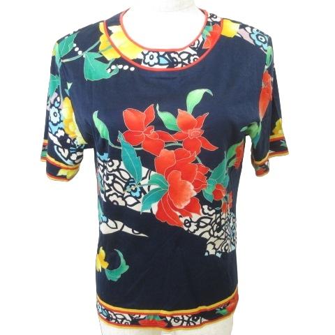 美品　レオナール LEONARD ネイビー　カットソー　コットンTシャツ　40 美品レオナール LEONARD ネイビーカットソーコットンTシャツ40
