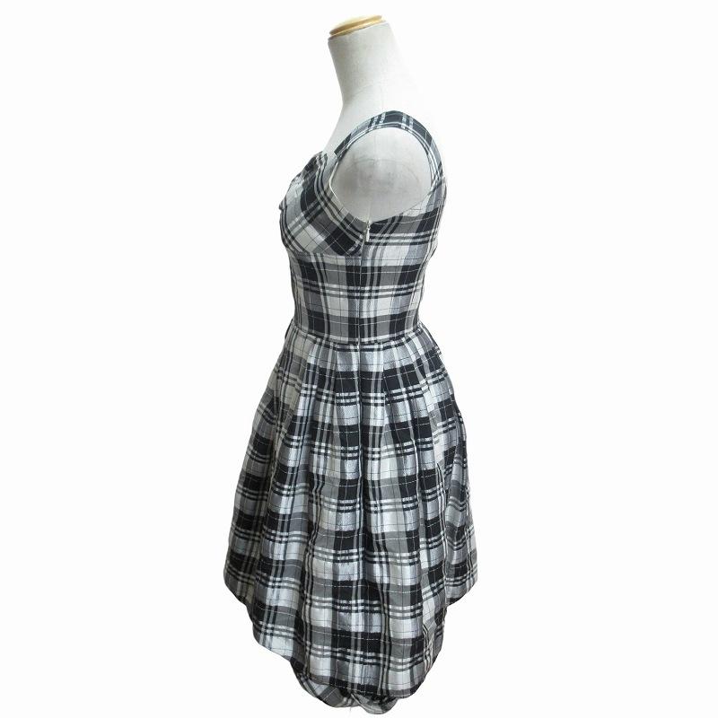 ルネ Rene ノースリーブワンピース ひざ丈 チェック 36 M グレー 黒  