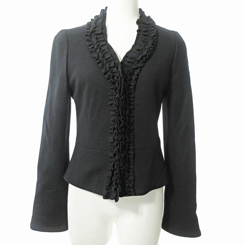 Mプルミエブラック　フリルジャケット エムプルミエ A233-003 ジャケット 36 ブラック ノーカラー