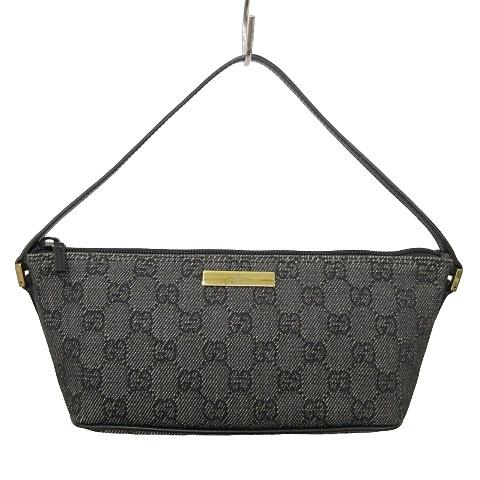 美品 GUCCI グッチ ハンドバッグ ポーチ GGキャンバス レザー 黒