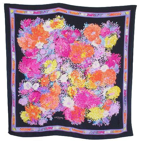 レオナール LEONARD PARIS パリス 美品 大判 スカーフ シルク 花柄 