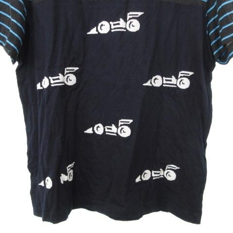 PRADA プラダ 15SS Tシャツ 半袖 切替 プリント ボーダー