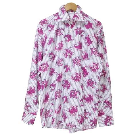 エトロ ETRO シャツ 長袖 ストライプ ペイズリー柄 41 L相当 ピンク系 