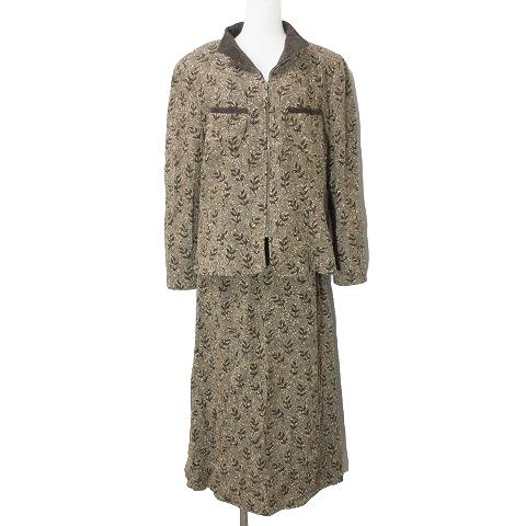 レリアン Leilian スーツ セットアップ 総柄 ジャケット ジップ