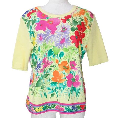 LEONARD レオナール FASHION 美品 半袖 ニット カットソー 花柄 クルー 