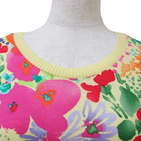 LEONARD レオナール FASHION 美品 半袖 ニット カットソー 花柄 クルー 