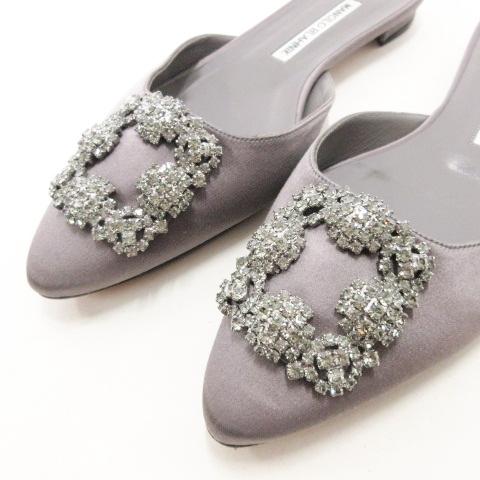 MANOLO BLAHNIK ビジュー付きフラットシューズ 37