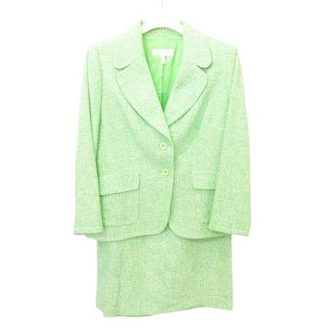 エスカーダ スーツ セットアップ ジャケット スカート 44 グリーン エスカーダ ESCADA 美品 スカート スーツセットアップ ツイード 46 42
