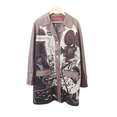 古着 ジャンク トラース TORRAS レザー切替 総柄 ニット ジャケット 