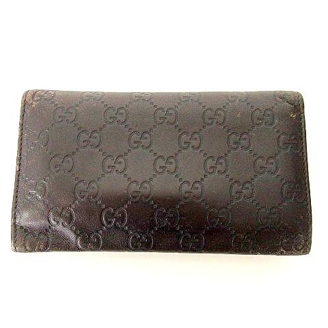 GUCCI（グッチ） シマ レザー 三つ折り 長財布 GG柄 茶 ダークブラウン