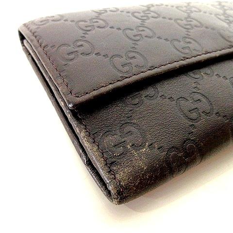 GUCCI（グッチ） シマ レザー 三つ折り 長財布 GG柄 茶 ダークブラウン