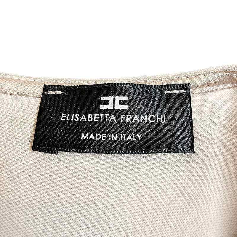 【中古】エリザベッタフランキ 長袖 ワンピース ひざ丈 ライン イタリア製 40 S相当 ベージュ IBS91 レディース Elisabetta Franchi エリザベッタフランキ 長袖 ワンピース ひざ丈