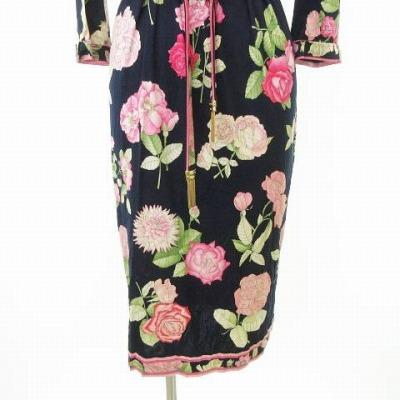 LEONARD（レオナール） 美品 花柄 七分袖 ワンピース ウエストリボン