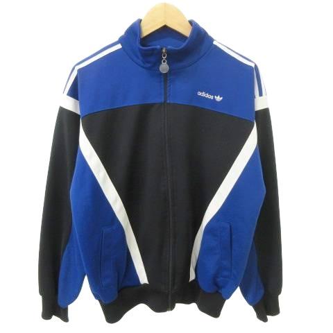 【中古】アディダス 80s ヴィンテージ トラックトップ ジャケット ライン ロゴ 薄手 約Mサイズ 青 ■MET1 メンズ adidas（アディダス） adidas 80s ヴィンテージ トラックトップ