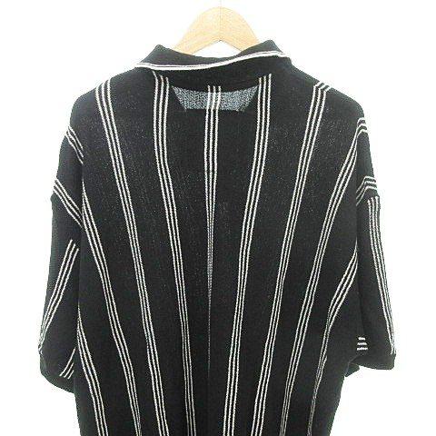 タイトブース TIGHTBOOTH TBPR 美品 ストライプ ニット ポロシャツ 半袖 レーヨン コットン Lサイズ 黒 ブラック メンズ_4