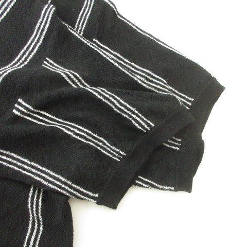 タイトブース TIGHTBOOTH TBPR 美品 ストライプ ニット ポロシャツ 半袖 レーヨン コットン Lサイズ 黒 ブラック メンズ_6