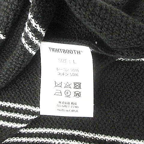 タイトブース TIGHTBOOTH TBPR 美品 ストライプ ニット ポロシャツ 半袖 レーヨン コットン Lサイズ 黒 ブラック メンズ_7