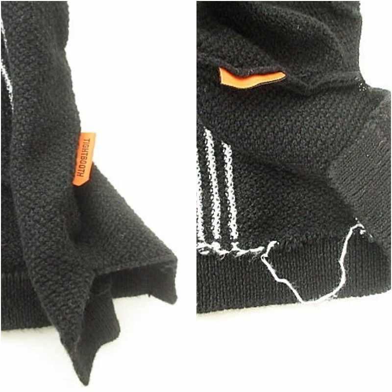 タイトブース TIGHTBOOTH TBPR 美品 ストライプ ニット ポロシャツ 半袖 レーヨン コットン Lサイズ 黒 ブラック メンズ_8